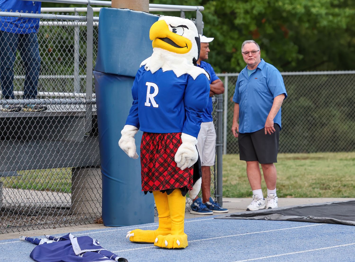 The Rockhurst Hawklet mascot kept fans pumped up during Rockhurst's 21-14 win over Bishop Miege in September.
